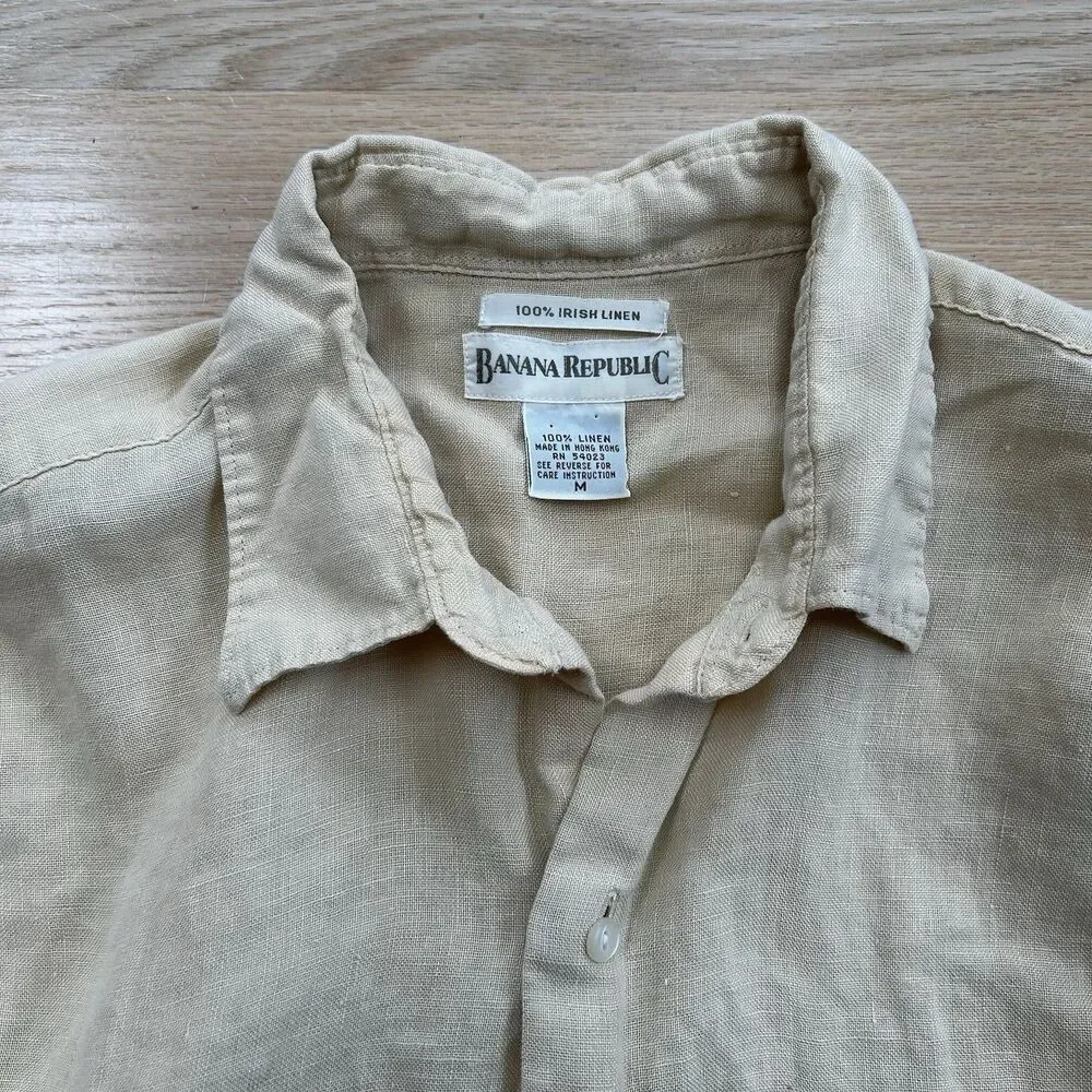 VTG Banana Republic Shirt Mens M Yellow 100% Irish Linen Collared Button